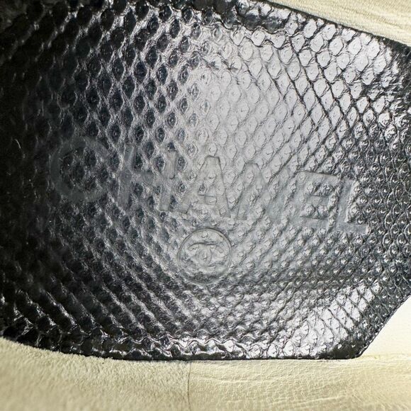 CHANEL Beige Black Cap Toe Leather CC Logo Ballet Flats Size 38.5 Mary Jane Bow - Picture 8 of 16